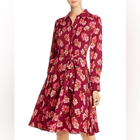 Nanette Lepore Dresses & Skirts - NANETTE LEPORE Women's Burgundy Floral Print Button Down Shirt Dress NWT Size 4